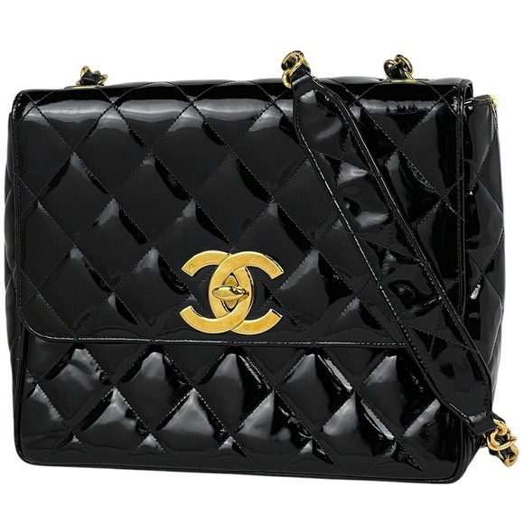 Chanel Coco Mark Chain Shoulder Bag Matelasse Patent Vernis Leather Black - Picture 1 of 10